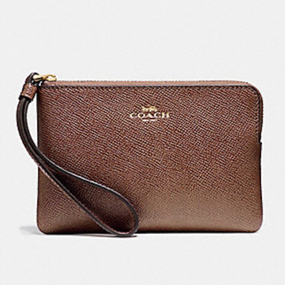 COACH Small Corner Zip Wristlet in Brown